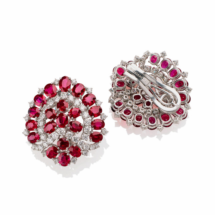 Macklowe Gallery Bulgari Roma 1960s Ruby and Diamond Clip Earrings