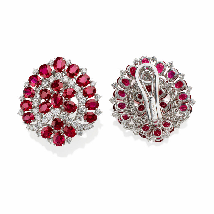 Macklowe Gallery Bulgari Roma 1960s Ruby and Diamond Clip Earrings