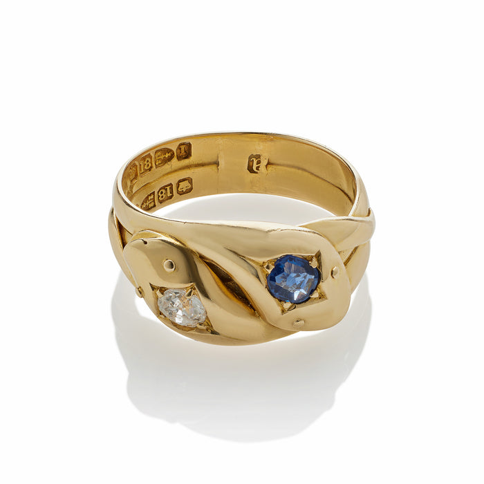 Macklowe Gallery Sapphire and Diamond Twinstone Double Snake Ring