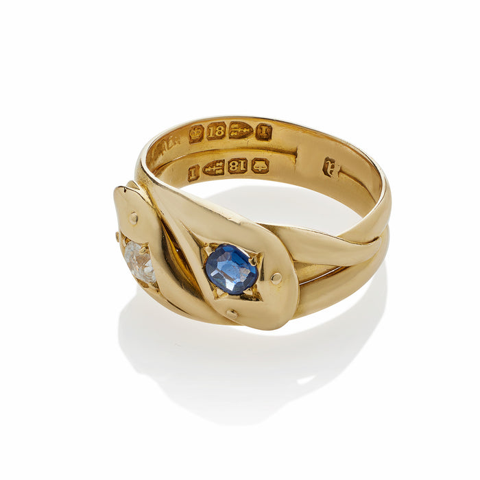 Macklowe Gallery Sapphire and Diamond Twinstone Double Snake Ring