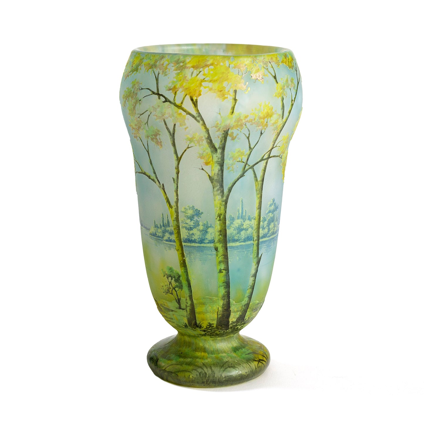 Macklowe Gallery Daum Nancy "Birch Scene" Cameo Glass Vase