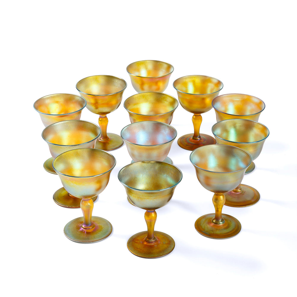 
                      
                        Macklowe Gallery Tiffany Studios New York Set of Twelve Favrile Glass Cordials
                      
                    