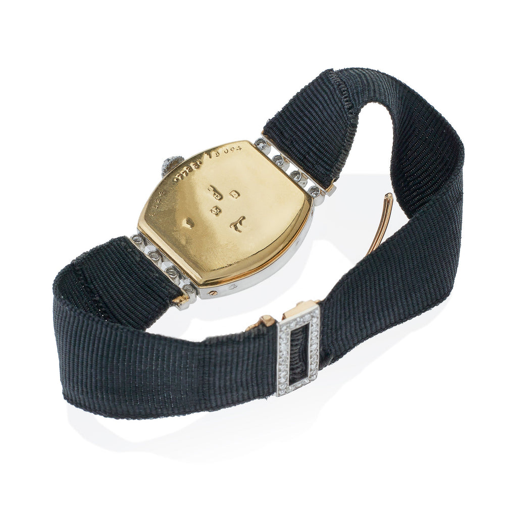 
                      
                        Macklowe Gallery Cartier Paris “Tortue” Diamond and Grosgrain Wristwatch
                      
                    