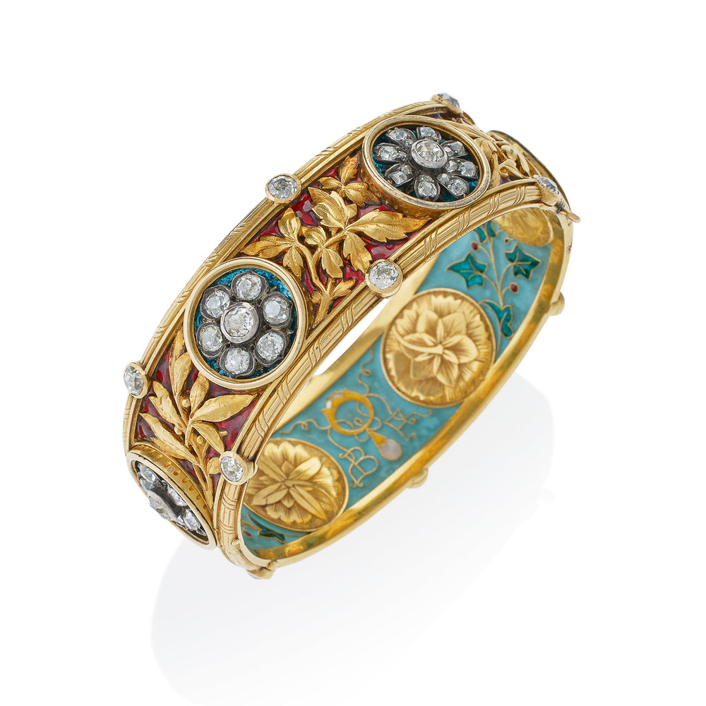 
                      
                        Macklowe Gallery Important Bapst & Falize Paris Diamond and Enamel Bangle Bracelet
                      
                    