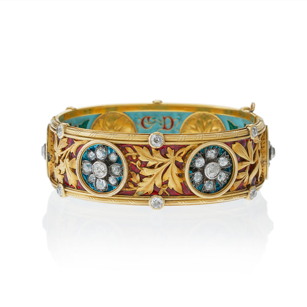 Macklowe Gallery Important Bapst & Falize Paris Diamond and Enamel Bangle Bracelet