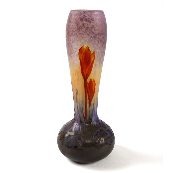 Daum Nancy Cameo and Martelé Glass "Crocus" Vase