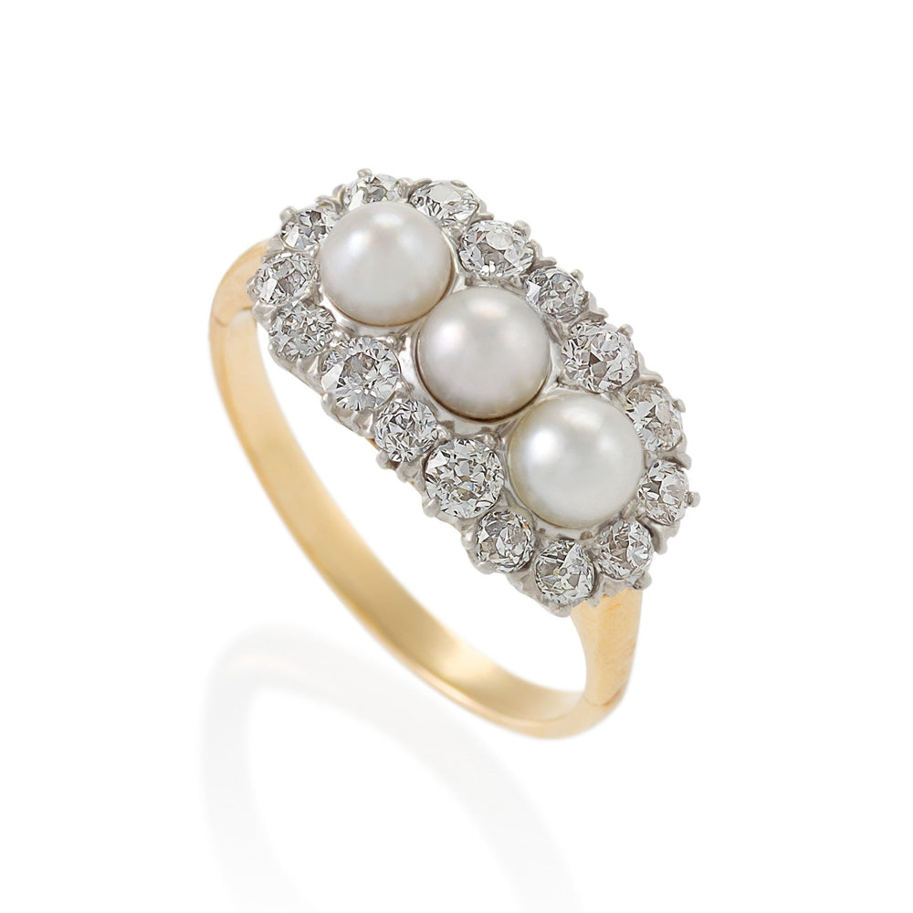 
                      
                        Macklowe Gallery Triple Pearl and Diamond Ring
                      
                    