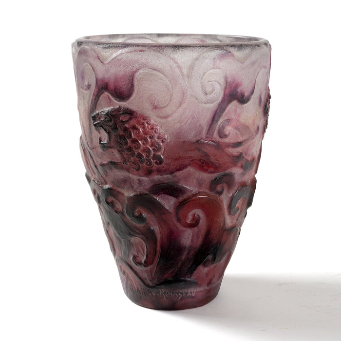 Macklowe Gallery Gabriel Argy-Rousseau Pâte de Verre "Lions" Glass Vase