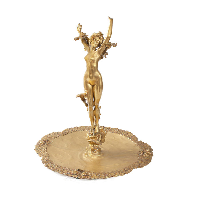 Louis Chalon "Pirouetting Femme-Fleur" Gilt Bronze Tray